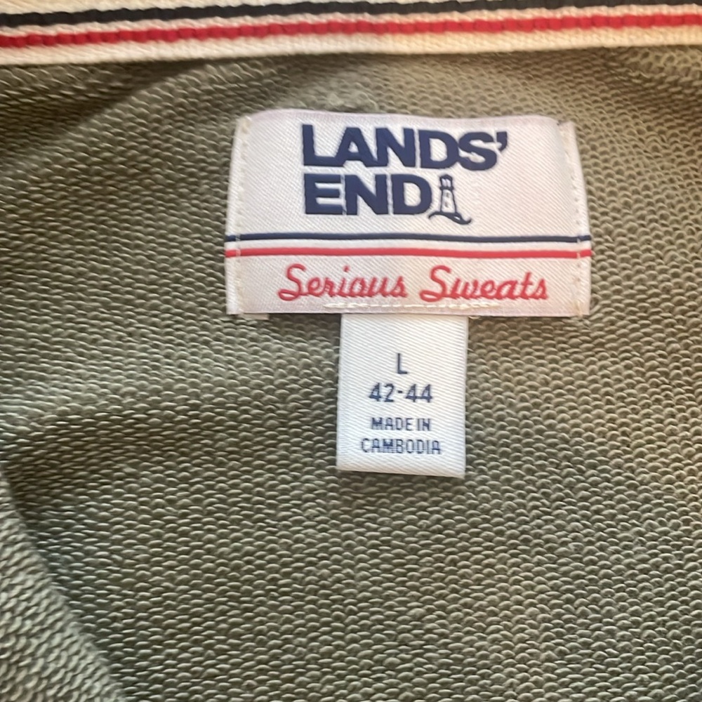Lands' End 1/4 zip olive green sweater. Cotton/poly Men's L. Like new condition. - Picture 5 of 9